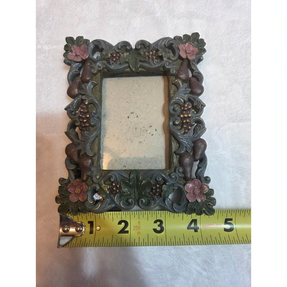 Ornate Grape Vine Floral 4x6 Picture Frame Vintage Style Bronze Green Burgundy
